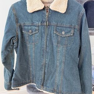 Steve & Barry's Classic Denim Jacket Dead Brand Sherpa Edge Lining Zip NWOT Sz L